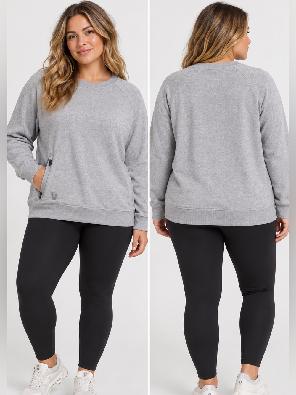#1035 Vuori Ponto Performance Crew Sweatshirt Gray Women’s Large Zip Pocket